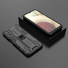 Custodia Silicone e Plastica Opaca Cover con Magnetico Supporto T02 per Samsung Galaxy A12 Nacho Nero