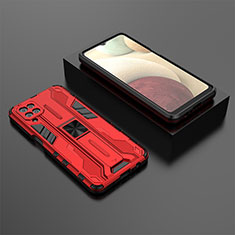 Custodia Silicone e Plastica Opaca Cover con Magnetico Supporto T02 per Samsung Galaxy A12 Nacho Rosso