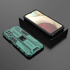Custodia Silicone e Plastica Opaca Cover con Magnetico Supporto T02 per Samsung Galaxy A12 Nacho Verde