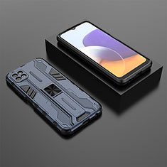 Custodia Silicone e Plastica Opaca Cover con Magnetico Supporto T02 per Samsung Galaxy A22 5G Blu