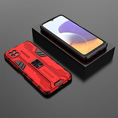 Custodia Silicone e Plastica Opaca Cover con Magnetico Supporto T02 per Samsung Galaxy A22 5G Rosso