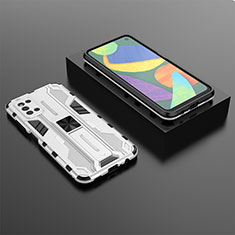 Custodia Silicone e Plastica Opaca Cover con Magnetico Supporto T02 per Samsung Galaxy F52 5G Bianco