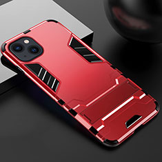 Custodia Silicone e Plastica Opaca Cover con Supporto A01 per Apple iPhone 13 Mini Rosso