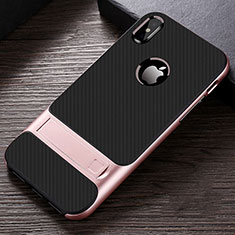 Custodia Silicone e Plastica Opaca Cover con Supporto A01 per Apple iPhone Xs Oro Rosa
