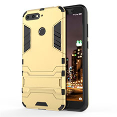 Custodia Silicone e Plastica Opaca Cover con Supporto A01 per Huawei Y6 Prime (2018) Oro