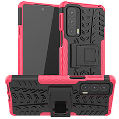 Custodia Silicone e Plastica Opaca Cover con Supporto A01 per Motorola Moto Edge 20 5G Rosa Caldo