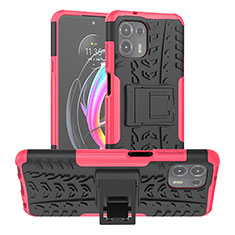 Custodia Silicone e Plastica Opaca Cover con Supporto A01 per Motorola Moto Edge 20 Lite 5G Rosa Caldo