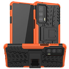 Custodia Silicone e Plastica Opaca Cover con Supporto A01 per Motorola Moto Edge 20 Pro 5G Arancione