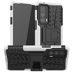 Custodia Silicone e Plastica Opaca Cover con Supporto A01 per Motorola Moto Edge 20 Pro 5G Bianco
