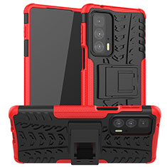 Custodia Silicone e Plastica Opaca Cover con Supporto A01 per Motorola Moto Edge 20 Pro 5G Rosso