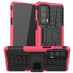 Custodia Silicone e Plastica Opaca Cover con Supporto A01 per Motorola Moto Edge S Pro 5G Rosa Caldo