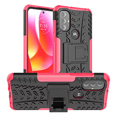 Custodia Silicone e Plastica Opaca Cover con Supporto A01 per Motorola Moto G Play Gen 2 Rosa Caldo