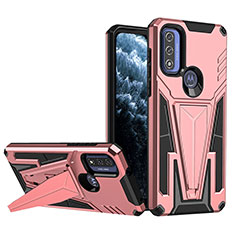Custodia Silicone e Plastica Opaca Cover con Supporto A01 per Motorola Moto G Pure Oro Rosa