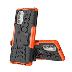 Custodia Silicone e Plastica Opaca Cover con Supporto A01 per Motorola Moto G51 5G Arancione