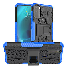 Custodia Silicone e Plastica Opaca Cover con Supporto A01 per Motorola Moto G71 5G Blu