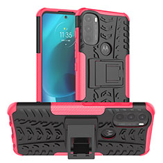 Custodia Silicone e Plastica Opaca Cover con Supporto A01 per Motorola Moto G71 5G Rosa Caldo