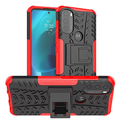 Custodia Silicone e Plastica Opaca Cover con Supporto A01 per Motorola Moto G71 5G Rosso