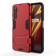 Custodia Silicone e Plastica Opaca Cover con Supporto A01 per Realme 6 Pro Rosso