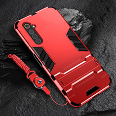 Custodia Silicone e Plastica Opaca Cover con Supporto A01 per Realme 6 Rosso