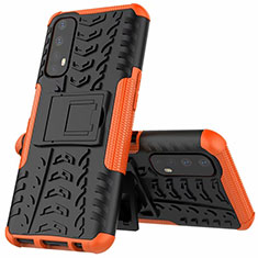 Custodia Silicone e Plastica Opaca Cover con Supporto A01 per Realme 7 Arancione