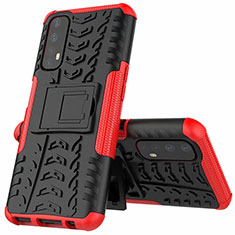 Custodia Silicone e Plastica Opaca Cover con Supporto A01 per Realme 7 Rosso