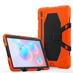 Custodia Silicone e Plastica Opaca Cover con Supporto A01 per Samsung Galaxy Tab S6 10.5 SM-T860 Arancione