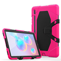 Custodia Silicone e Plastica Opaca Cover con Supporto A01 per Samsung Galaxy Tab S6 10.5 SM-T860 Rosa Caldo