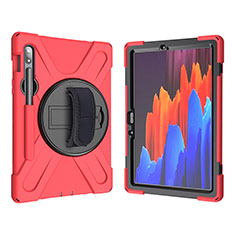 Custodia Silicone e Plastica Opaca Cover con Supporto A01 per Samsung Galaxy Tab S7 4G 11 SM-T875 Rosso