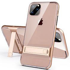Custodia Silicone e Plastica Opaca Cover con Supporto A02 per Apple iPhone 11 Pro Oro