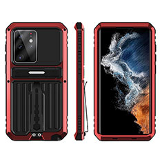 Custodia Silicone e Plastica Opaca Cover con Supporto A02 per Samsung Galaxy S22 Ultra 5G Rosso