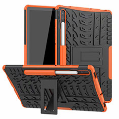 Custodia Silicone e Plastica Opaca Cover con Supporto A02 per Samsung Galaxy Tab S6 10.5 SM-T860 Arancione