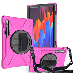 Custodia Silicone e Plastica Opaca Cover con Supporto A02 per Samsung Galaxy Tab S7 4G 11 SM-T875 Rosa Caldo