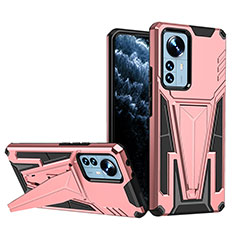 Custodia Silicone e Plastica Opaca Cover con Supporto A02 per Xiaomi Mi 12 5G Oro Rosa