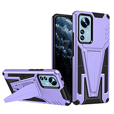 Custodia Silicone e Plastica Opaca Cover con Supporto A02 per Xiaomi Mi 12S 5G Viola