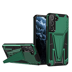 Custodia Silicone e Plastica Opaca Cover con Supporto A03 per Samsung Galaxy S21 5G Verde