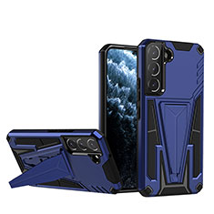 Custodia Silicone e Plastica Opaca Cover con Supporto A03 per Samsung Galaxy S21 Plus 5G Blu