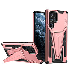 Custodia Silicone e Plastica Opaca Cover con Supporto A03 per Samsung Galaxy S23 Ultra 5G Oro Rosa