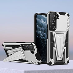 Custodia Silicone e Plastica Opaca Cover con Supporto A04 per Samsung Galaxy S21 5G Argento