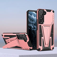 Custodia Silicone e Plastica Opaca Cover con Supporto A04 per Samsung Galaxy S23 5G Oro Rosa