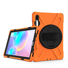 Custodia Silicone e Plastica Opaca Cover con Supporto A04 per Samsung Galaxy Tab S6 10.5 SM-T860 Arancione