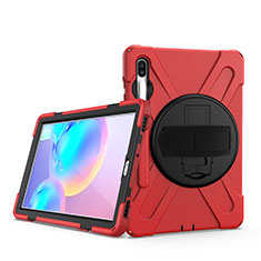 Custodia Silicone e Plastica Opaca Cover con Supporto A04 per Samsung Galaxy Tab S6 10.5 SM-T860 Rosso