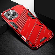 Custodia Silicone e Plastica Opaca Cover con Supporto A05 per Apple iPhone 13 Pro Rosso