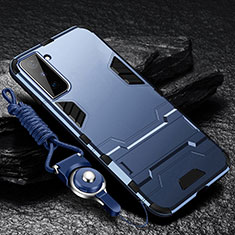 Custodia Silicone e Plastica Opaca Cover con Supporto A05 per Samsung Galaxy S21 Plus 5G Blu