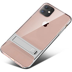 Custodia Silicone e Plastica Opaca Cover con Supporto A06 per Apple iPhone 11 Argento