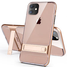 Custodia Silicone e Plastica Opaca Cover con Supporto A06 per Apple iPhone 11 Oro