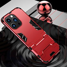 Custodia Silicone e Plastica Opaca Cover con Supporto A06 per Apple iPhone 13 Pro Rosso