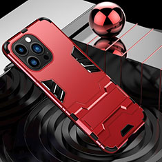 Custodia Silicone e Plastica Opaca Cover con Supporto A06 per Apple iPhone 14 Pro Rosso