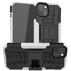 Custodia Silicone e Plastica Opaca Cover con Supporto A07 per Apple iPhone 13 Bianco