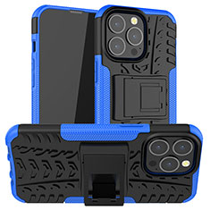 Custodia Silicone e Plastica Opaca Cover con Supporto A07 per Apple iPhone 13 Pro Blu