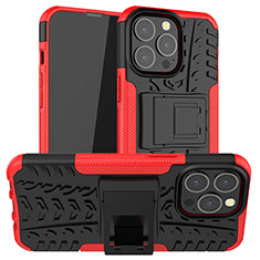 Custodia Silicone e Plastica Opaca Cover con Supporto A07 per Apple iPhone 13 Pro Rosso